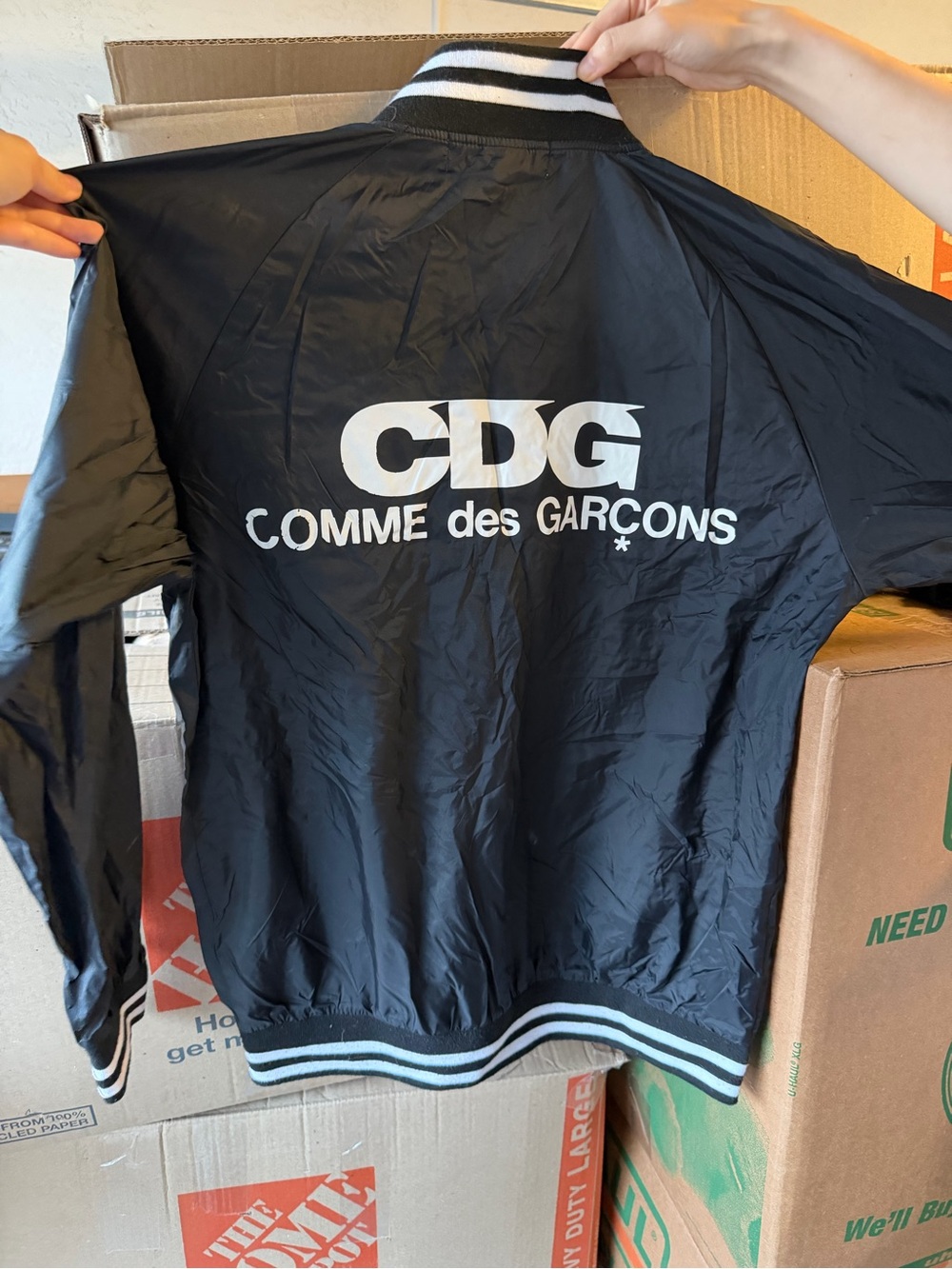 Comme des Garçons Black Bomber Jacket with White Stripe Trim